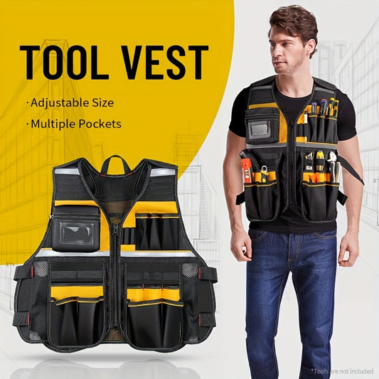 Reflective Electrician's Work Vest - Multifunctional, Wear Resistant & Tool Bag - Construction Safety